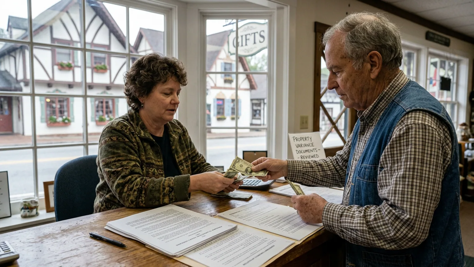 The Bruckenstrasse-and-Edelweiss intersection, Tuesday afternoon. Three of the four corner buildings have, since 2018, exercised the variance clause. (Photo: Bavarian Brainrot / Tasha Pemberton)