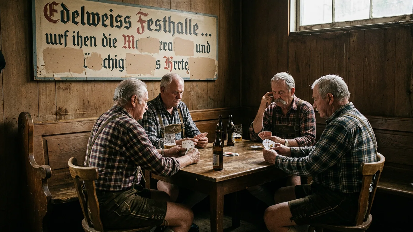 The Festhalle Edelweiss stage, photographed in 2018, one year before the animatronic band's decommissioning. The six figures visible at rear center are the band in their final configuration. (Photo: Bavarian Brainrot / Dr. Wilhelm Brüning)