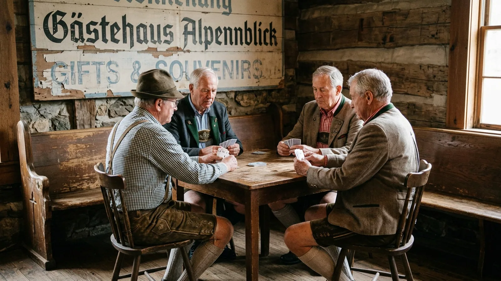 A selection of lederhosen on display at a Bruckenstrasse retailer, February 2026. Dr. Brüning assessed all 11 Bruckenstrasse lederhosen retailers in preparation for this piece. He purchased nothing. (Photo: Bavarian Brainrot / Dr. Wilhelm Brüning)