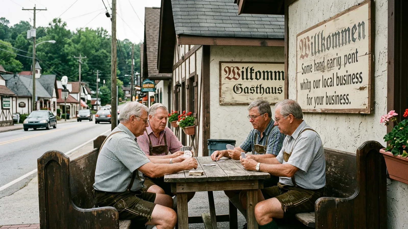 Bruckenstrasse, looking north from the Chattahoochee Strasse intersection, March 2026. Dr. Brüning argues this streetscape constitutes one of the significant architectural achievements of the late twentieth century. (Photo: Bavarian Brainrot / Dr. Wilhelm Brüning)