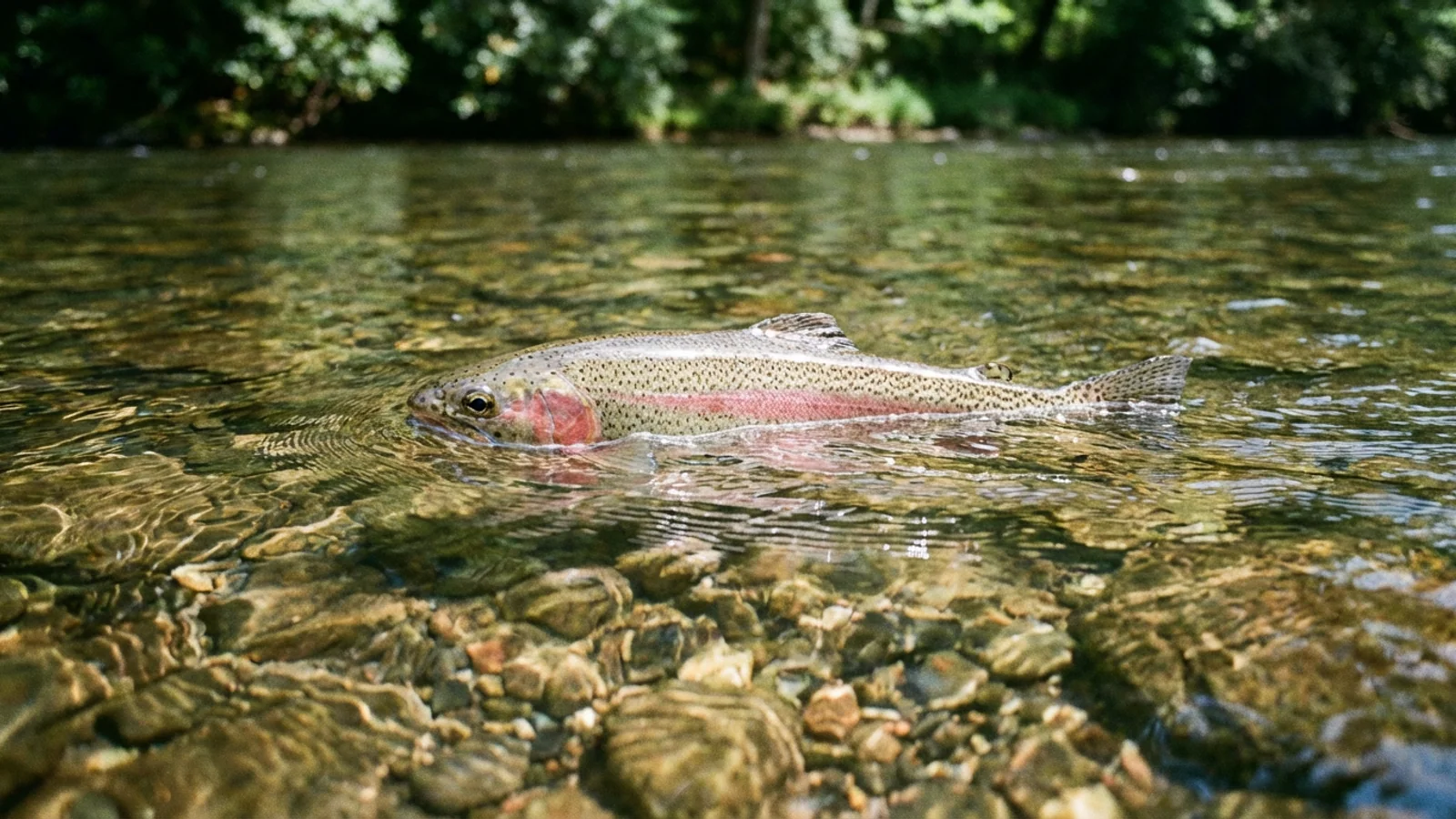 A rainbow trout in the Chattahoochee at Helen, near the Edelweiss Strasse footbridge. Not #1. Not #2. But here, at this moment, representative. (Photo: Bavarian Brainrot / Buck Pendergrass)