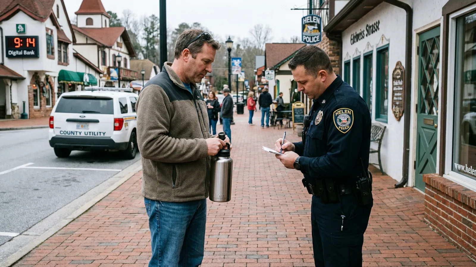 The 36-ounce insulated Yeti bottle, as photographed in the Helen PD property-intake room at 10:28 a.m. Tuesday. (Photo: Bavarian Brainrot / Connor McAllister)