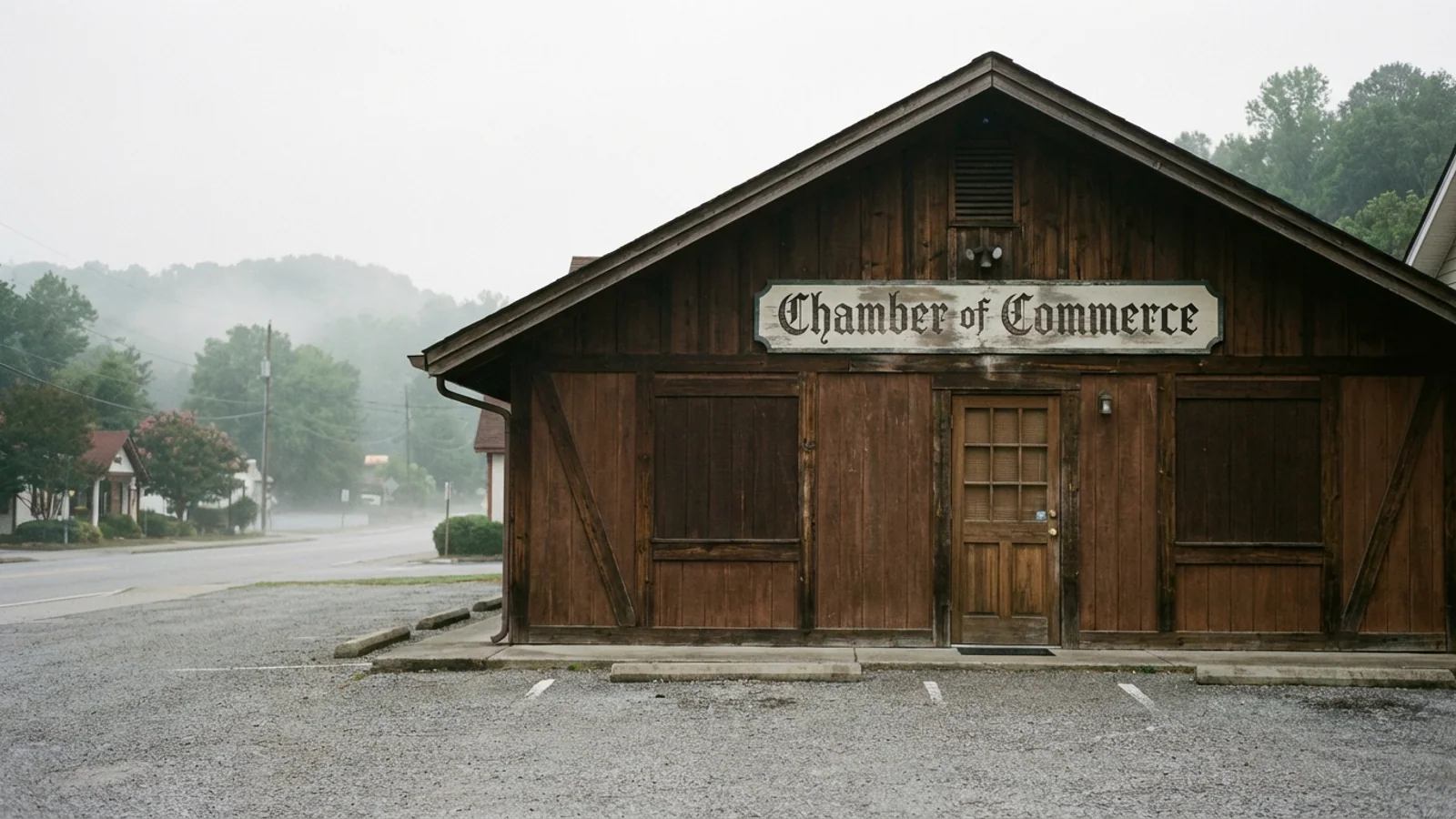 The Helen Chamber of Commerce headquarters on Chattahoochee Street, photographed Wednesday morning. The Chamber's physical operations are, by all accounts, current. (Photo: Bavarian Brainrot / Edmund Crowe)