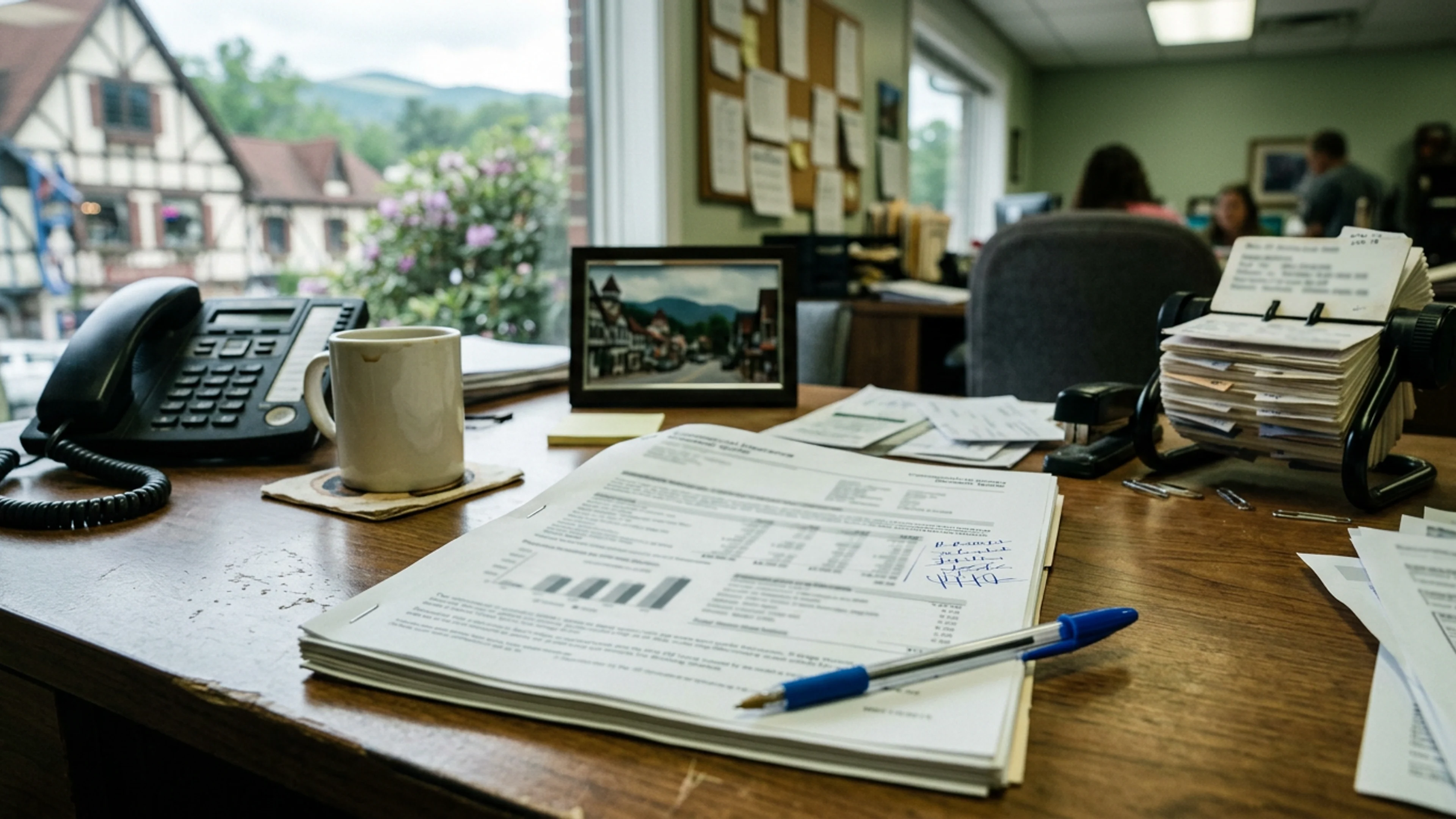 Page 6 of the Liberty Mutual Commercial 2026 renewal quote for the Helen Chamber of Commerce's commercial-property policy, photographed on the Chamber's administrative-assistant desk Wednesday afternoon. The hand-written margin note, in blue ballpoint pen beside the 'Loss Driver Analysis' section, reads, in full: 'Commissioner Henneman.' (Photo: Bavarian Brainrot / Tasha Pemberton)