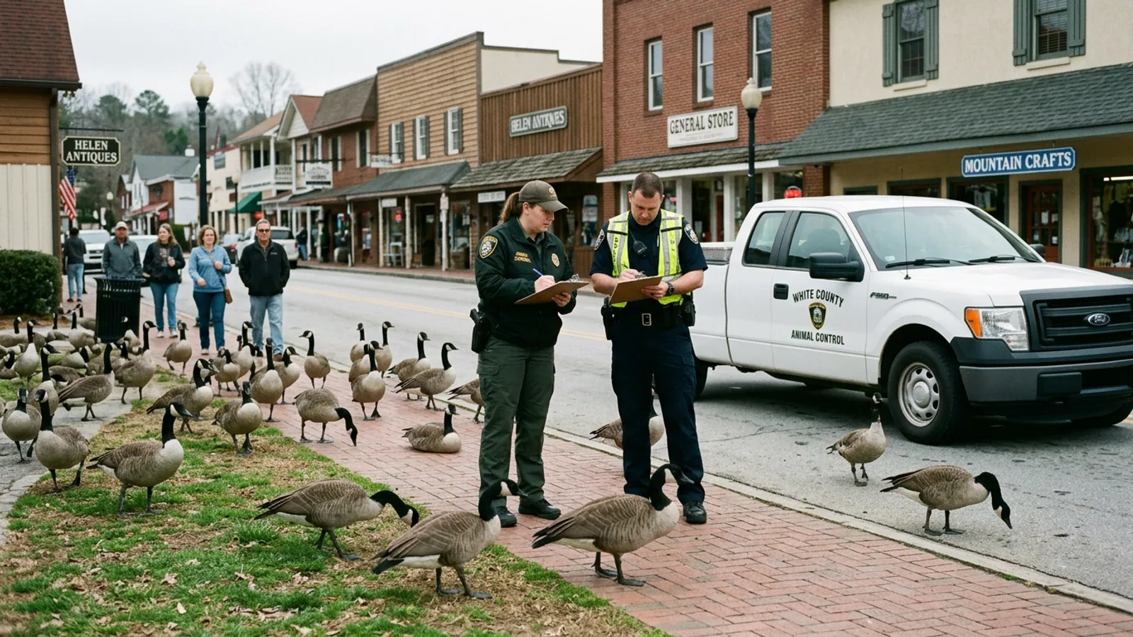 A portion of the Chattahoochee River Walk goose population, February 12. Census observers counted 34 individual geese in this stretch over the course of the three-day count. (Photo: Bavarian Brainrot / Connor McAllister)
