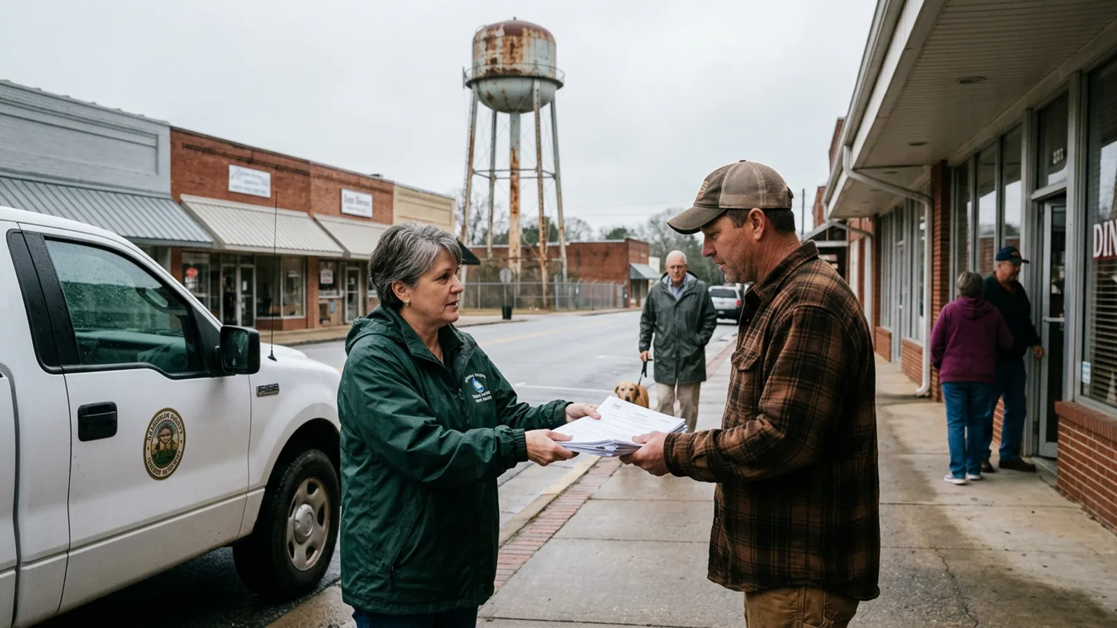 The condemned 1952 water tower at 4811 Old Cornelia Highway, Baldwin, as photographed Thursday. The tower's structural condemnation order has been posted at the base since 2011. (Photo: Bavarian Brainrot / Margaret Holcomb)