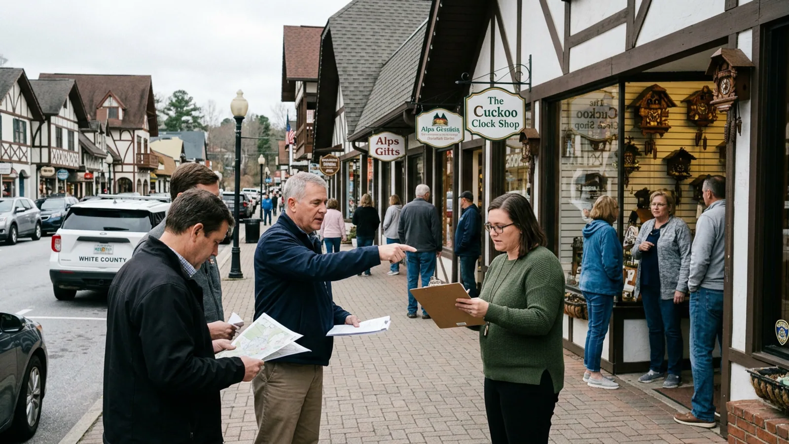 The four-block downtown Helen commercial corridor, viewed from the Bruckenstrasse end. (Photo: Bavarian Brainrot / Margaret Holcomb)