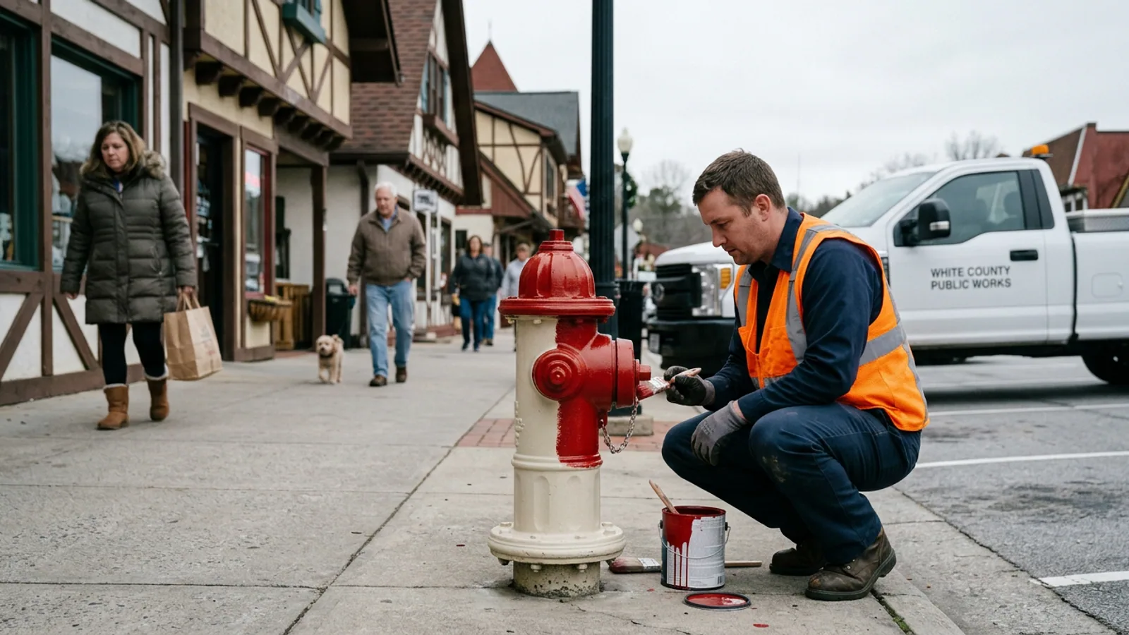 A downtown Helen fire hydrant in its current 'Bavarian Cream' livery, Tuesday afternoon. (Photo: Bavarian Brainrot / Connor McAllister)
