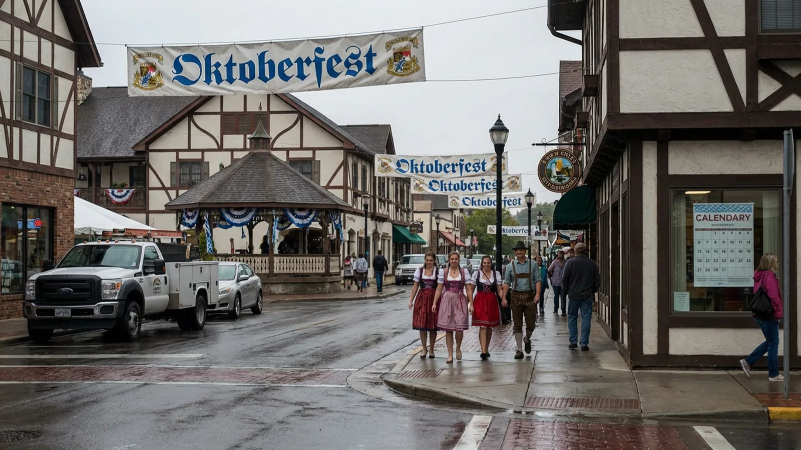 The Helen Festhalle, photographed at 7:14 a.m. Wednesday. The banner announcing Oktoberfest 2026 has been rehung; the dates on the banner are vinyl adhesive strips, replaced annually since 2011. (Photo: Bavarian Brainrot / Margaret Holcomb)
