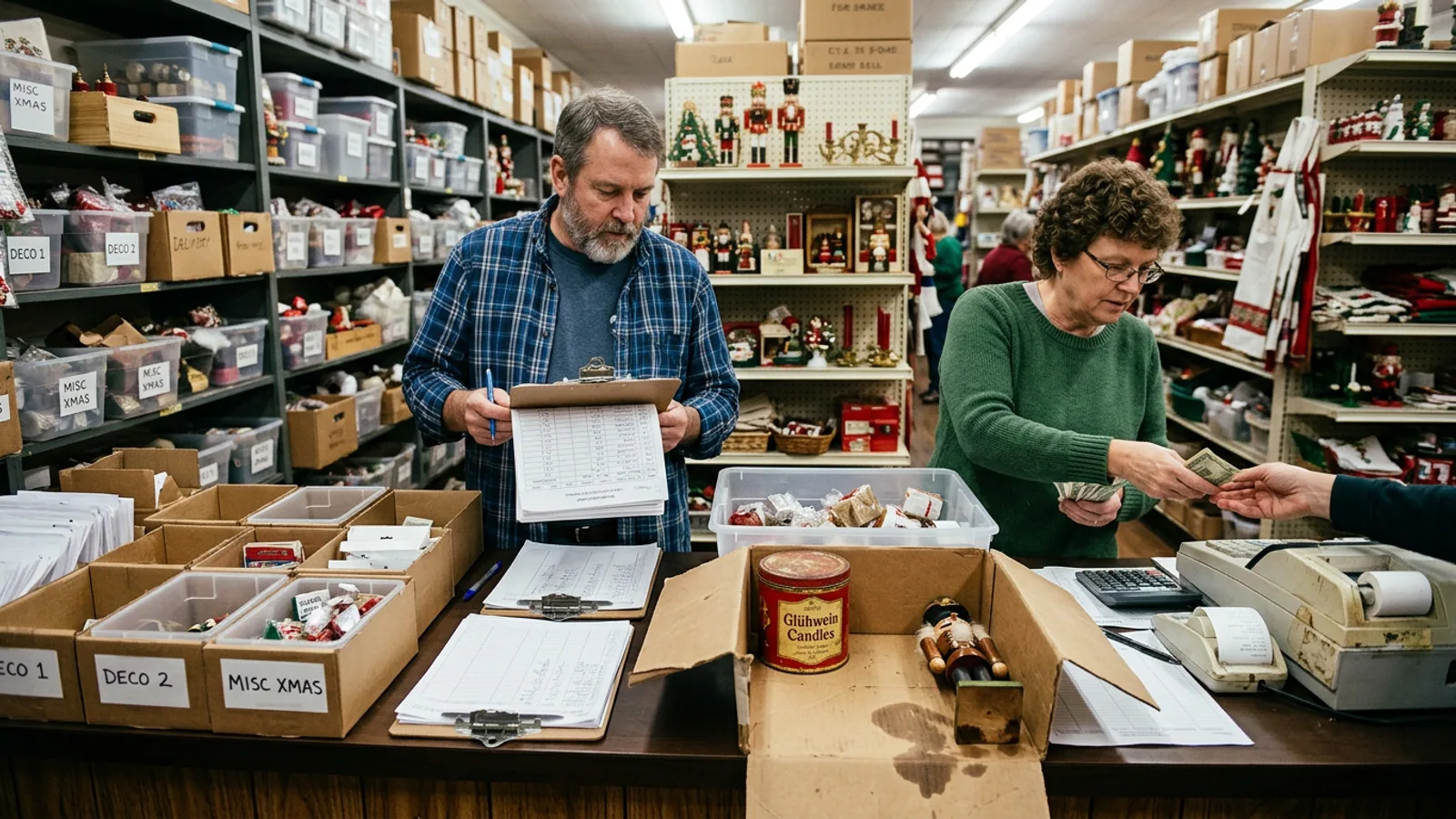 A portion of the Old Sautee Store's Christmas decoration display floor, photographed during the audit period. (Photo: Bavarian Brainrot / Kaitlyn Reese-Brockman)