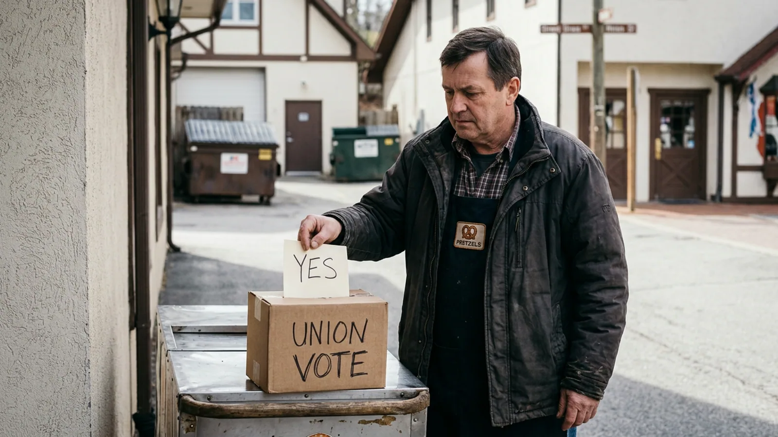 Gunter Mecklenburg's pretzel cart at its regular position on the Bruckenstrasse pedestrian promenade, Wednesday afternoon. (Photo: Bavarian Brainrot / Tasha Pemberton)