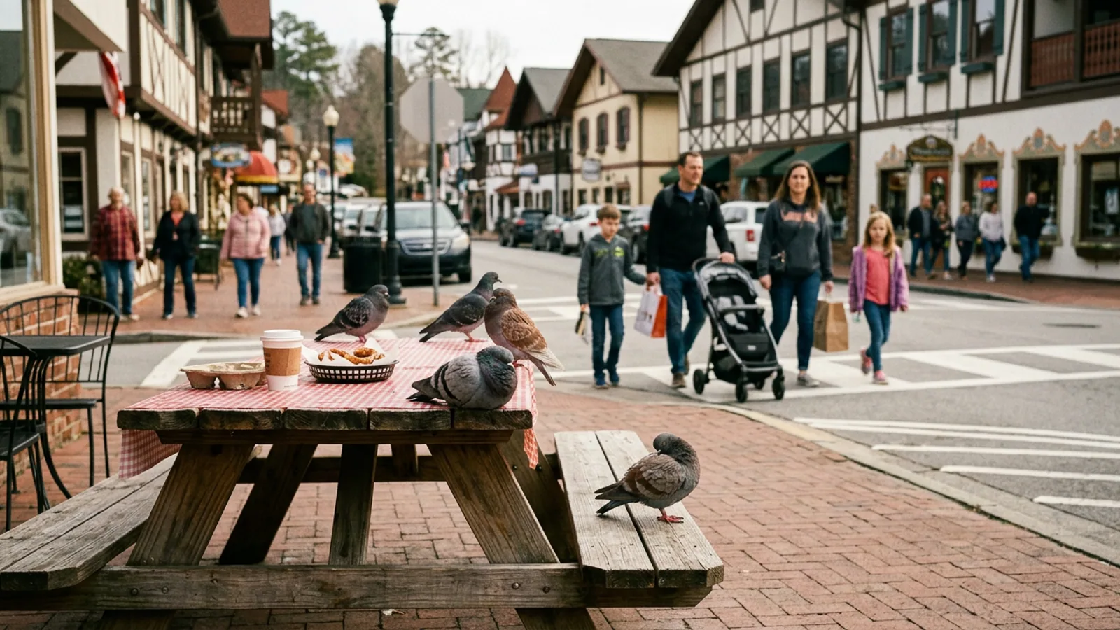 Pigeon No. 1, photographed at the corner of Bruckenstrasse and Edelweiss, 9:14 a.m. Tuesday. (Photo: Bavarian Brainrot / Romi Fitzgerald)