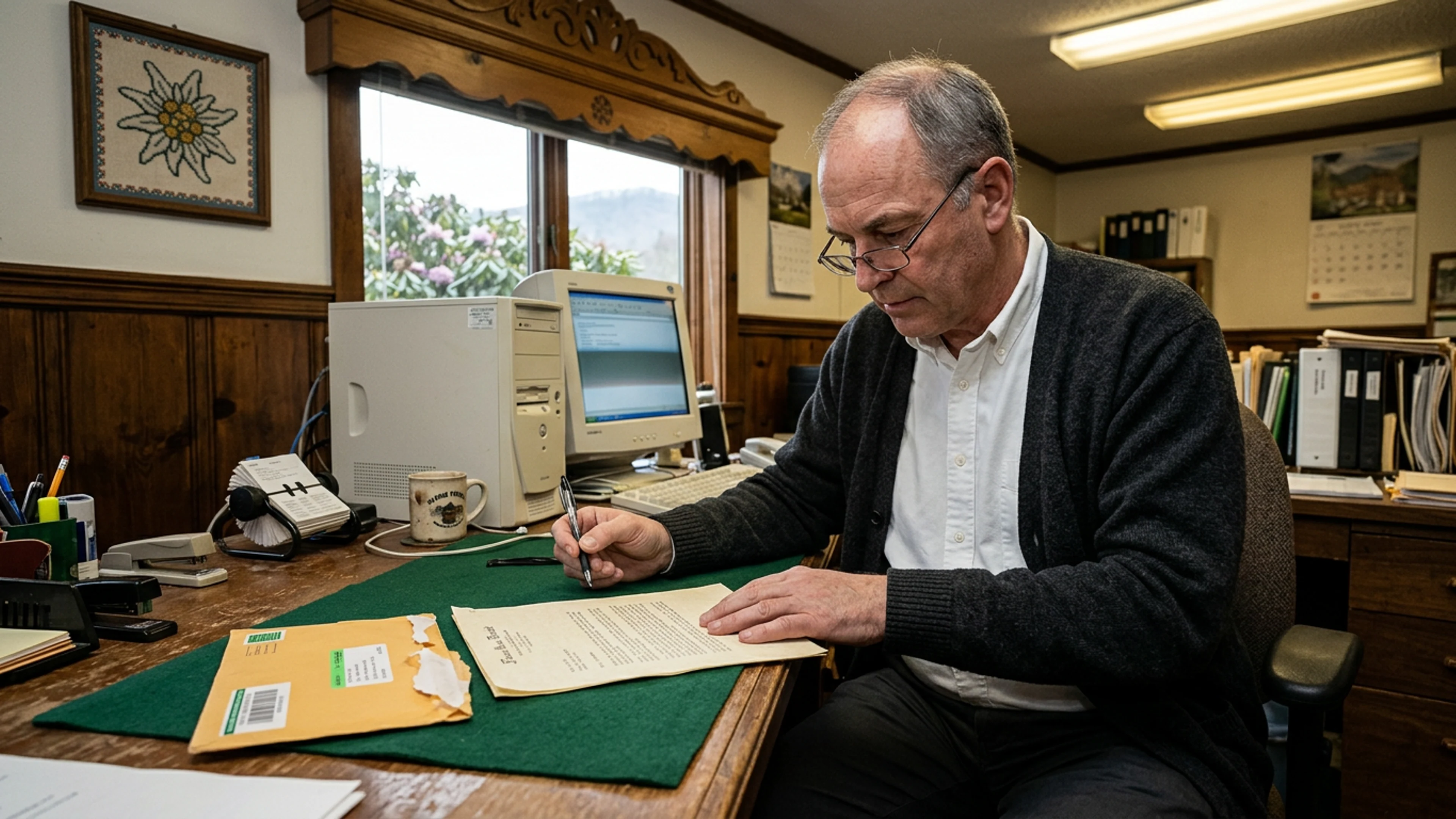 Page one of the four-page certified-mail letter received by the Helen Festhalle on Wednesday, April 15. The letterhead, in a 16-point Garamond Bold, reads: 'MEGHAN TRAINOR ENTERPRISES LLC · A DELAWARE LIMITED LIABILITY COMPANY · NO PUBLIC PHONE.' The return address is a P.O. box in Burbank, California. (Photo: Bavarian Brainrot / Tasha Pemberton)