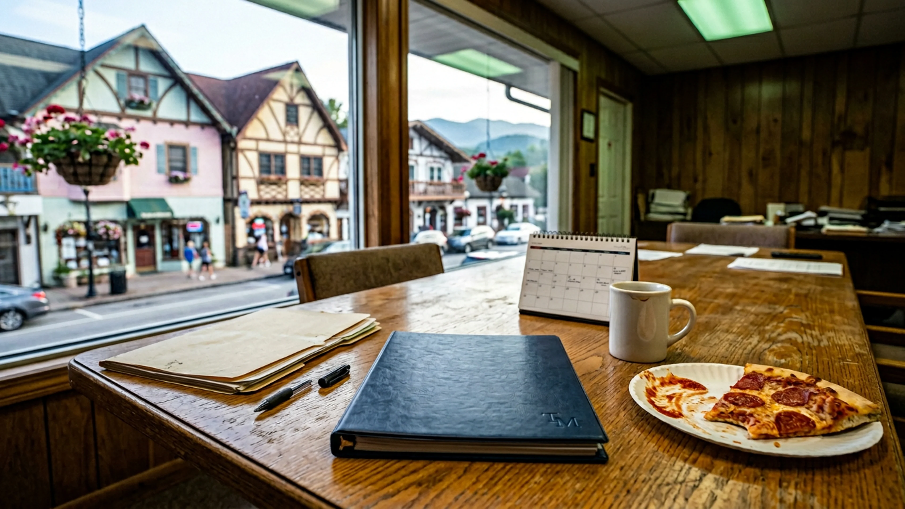 The cover sheet of the sealed Ticketmaster bid, photographed on the Helen Chamber of Commerce conference-room table Wednesday. The word 'CONFIDENTIAL,' printed in 24-point sans-serif across the upper right, has a small tomato-sauce stain on the 'L.' Chamber staff declined to explain. (Photo: Bavarian Brainrot / Tasha Pemberton)