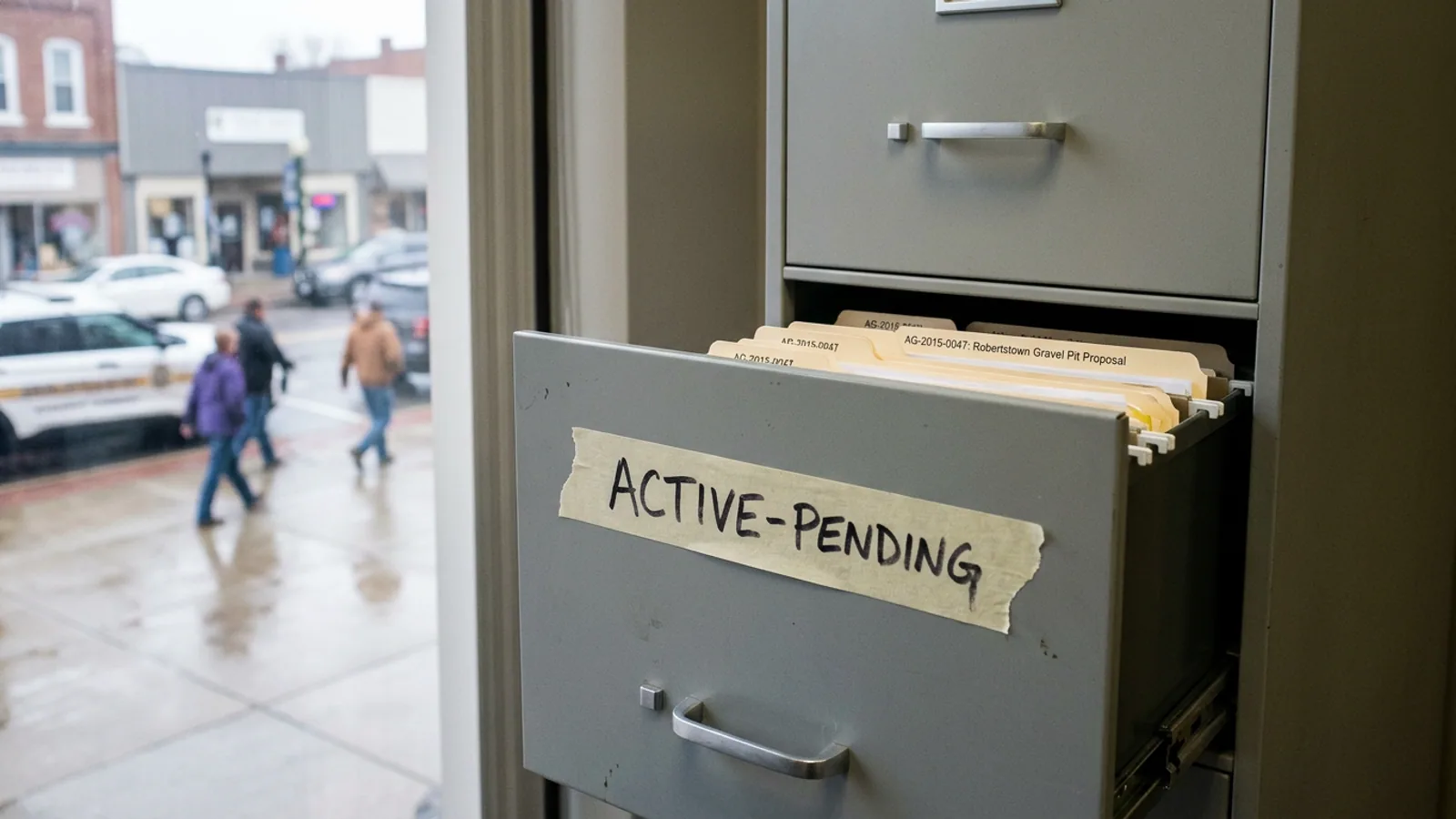 The 47-acre proposed extraction site off Highway 75, approximately 1.4 miles south of the Robertstown Road intersection, photographed from the county right-of-way in January. The site has been zoned for agricultural-industrial use since 1989 and has not, as of this writing, been disturbed. (Photo: Bavarian Brainrot / Margaret Holcomb)