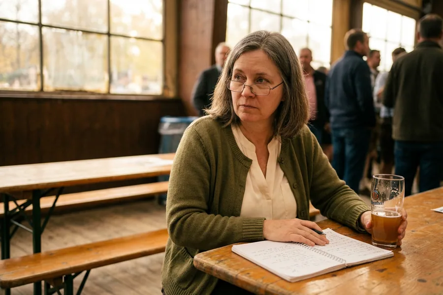 Linda Fairchild at the second Festhalle table, Saturday at 2:38 p.m.